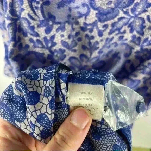 Rebecca Taylor Blue 100% Silk Lace Trim 3/4 Relaxed Fit Shift Dress Sz.2 Goth - Picture 9 of 9